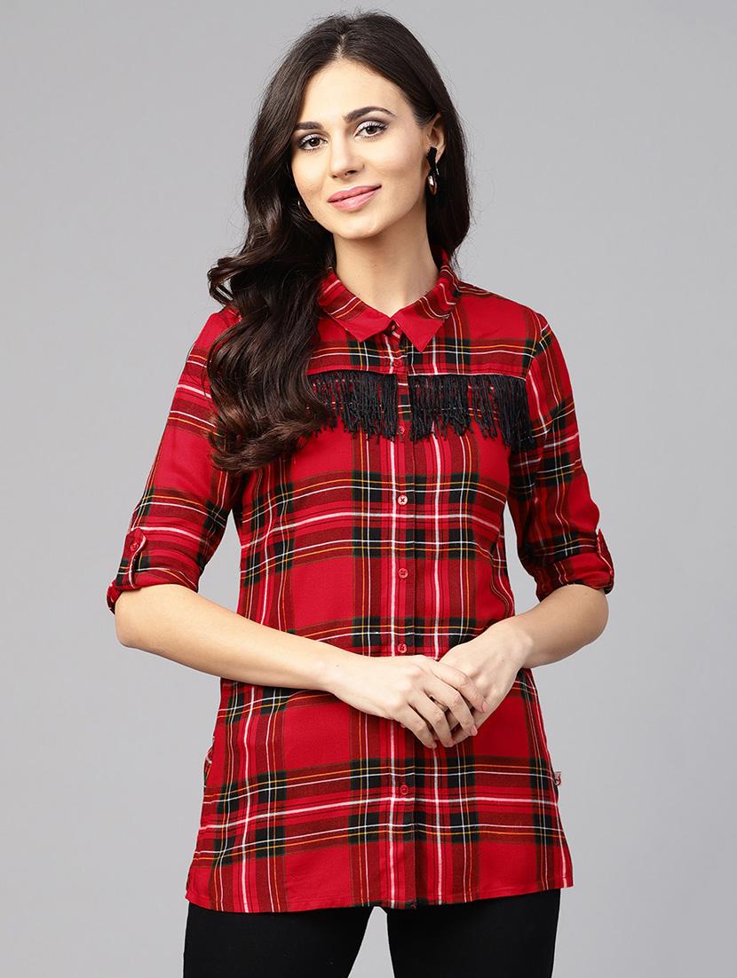 fringe detail plaid shirt - 15806297 - Zoom Image - 1