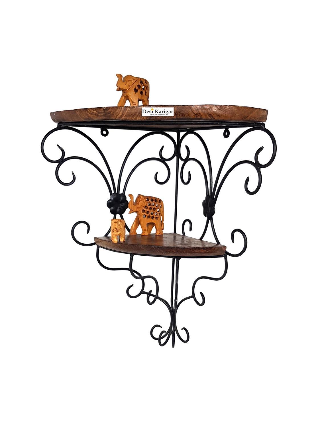 iron & wooden fancy double bracket shelf - 15806617 - Zoom Image - 1