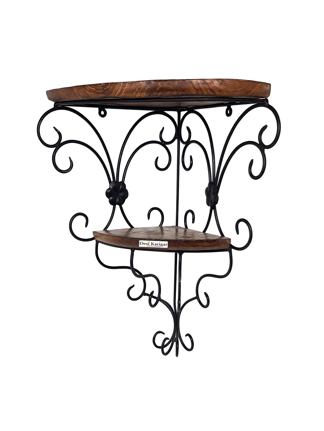 iron & wooden fancy double bracket shelf - 15806617 - Zoom Image - 2
