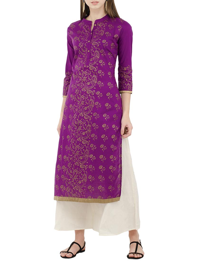 block printed straight kurta - 15806966 - Zoom Image - 1