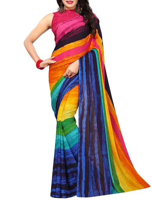 rainbow printed saree with blouse - 15807983 - Very Small Image - 1