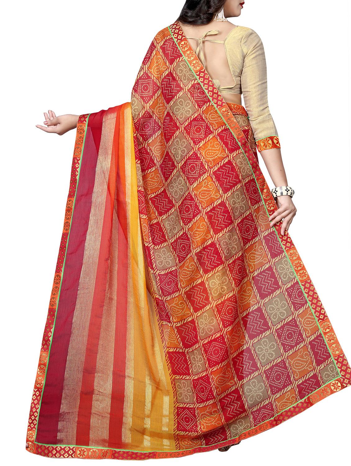 bandhani printed saree with blouse - 15809203 - Zoom Image - 2