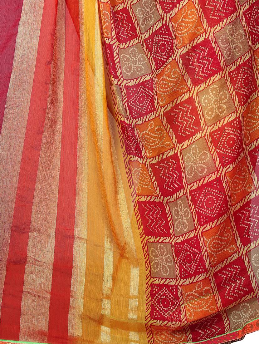 bandhani printed saree with blouse - 15809203 - Zoom Image - 4
