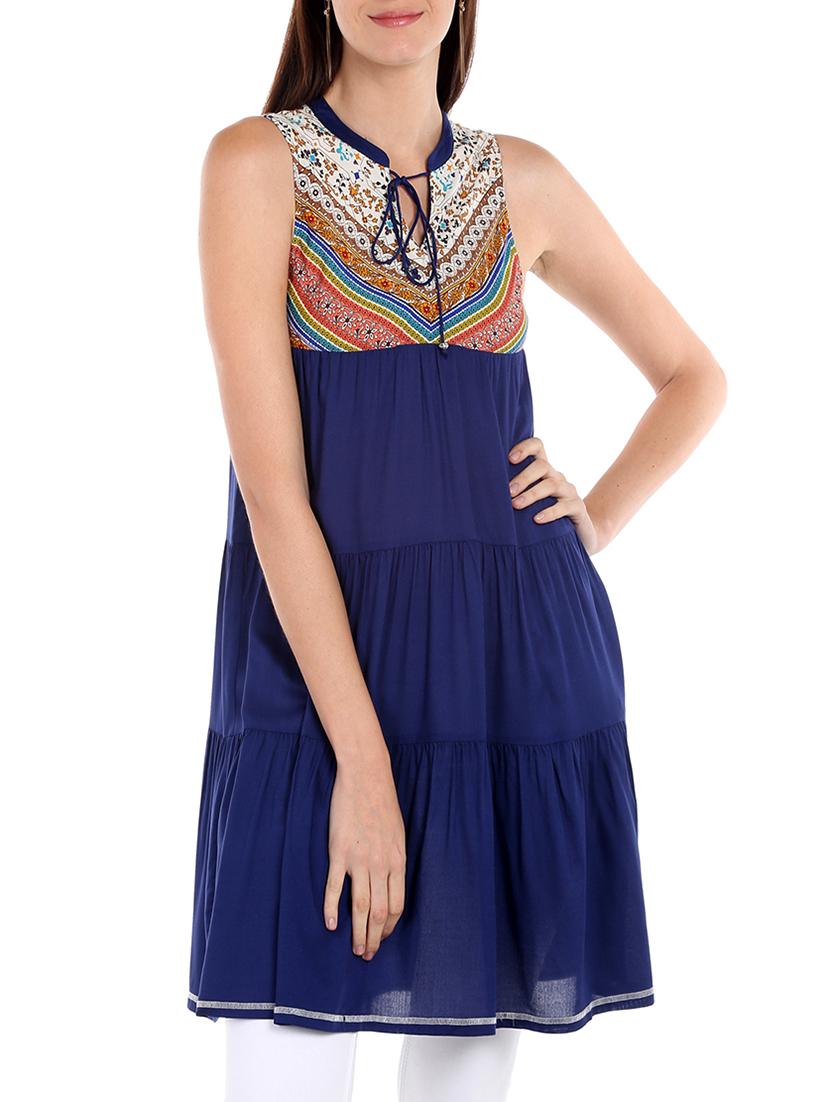 blue viscose aline kurti - 15810542 - Zoom Image - 1