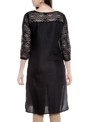 mesh yoke straight printed kurta - 15810625 - Standard Image - 3