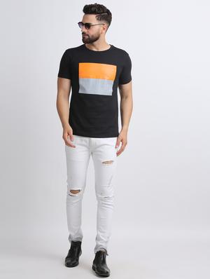 black chest print t-shirt - 15811052 - Standard Image - 4