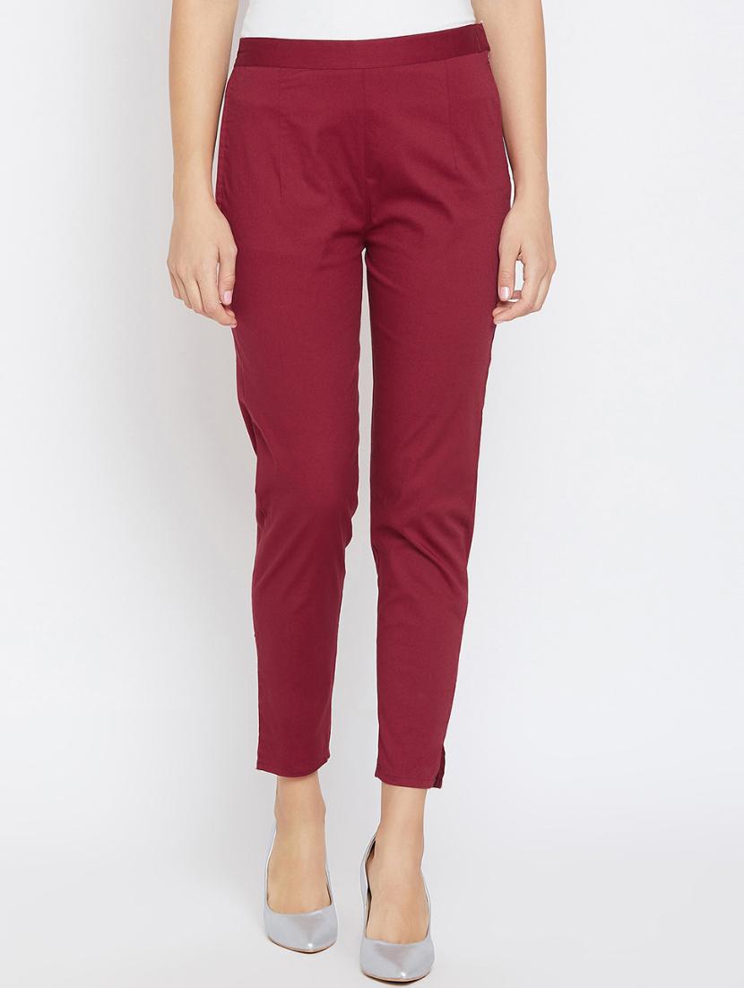 wine solid slim fit trousers - 15811542 - Zoom Image - 1