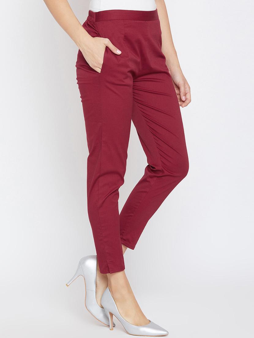 wine solid slim fit trousers - 15811542 - Zoom Image - 2