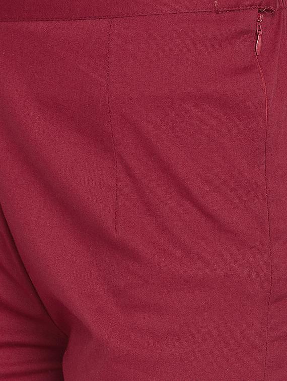 wine solid slim fit trousers - 15811542 - Zoom Image - 4