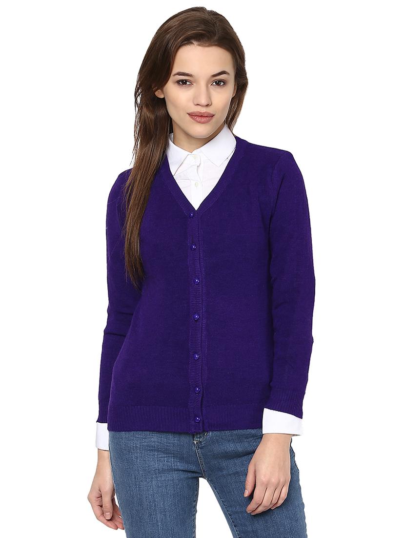 navy solid v-neck cardigan - 15811723 - Zoom Image - 1