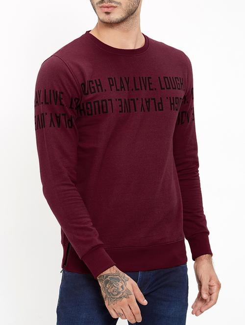 maroon cotton chest print t-shirt - 15812445 - Standard Image - 1