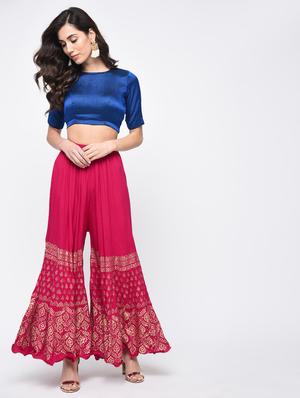 foil printed flared palazzo - 15812914 - Standard Image - 3