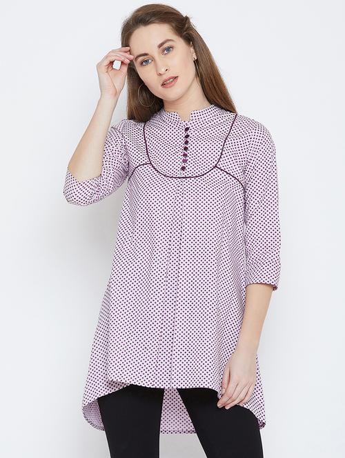 piping detail high low tunic - 15814355 - Standard Image - 1
