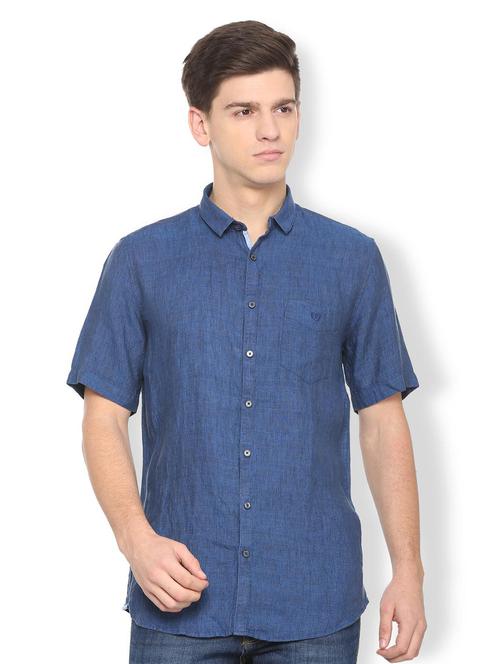 blue linen casual shirt - 15814513 - Standard Image - 1