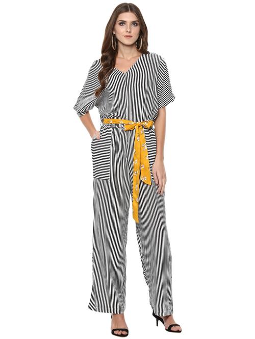 self tie waist striped jumpsuit - 15814644 - Standard Image - 1