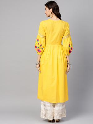 embroidered a-line kurta - 15814658 - Standard Image - 3