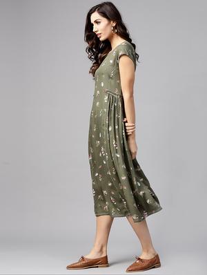 floral side tab detail a-line dress - 15814668 - Standard Image - 2