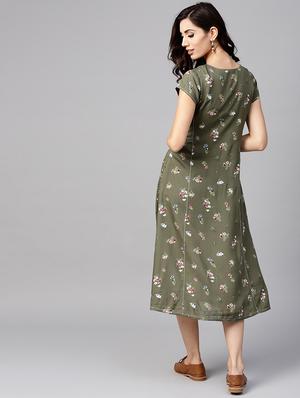 floral side tab detail a-line dress - 15814668 - Standard Image - 3