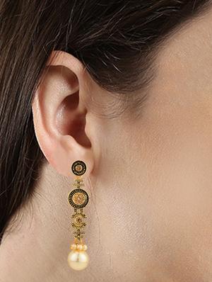 gold metal drop earring - 15814706 - Standard Image - 3