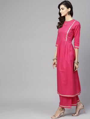 fuchsia gota patti flared kurta palazzo set - 15814800 - Standard Image - 2