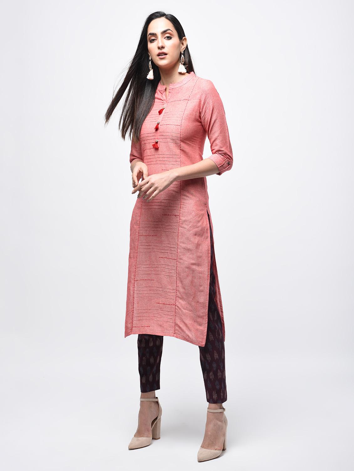 pintucks straight kurta - 15814858 - Zoom Image - 2