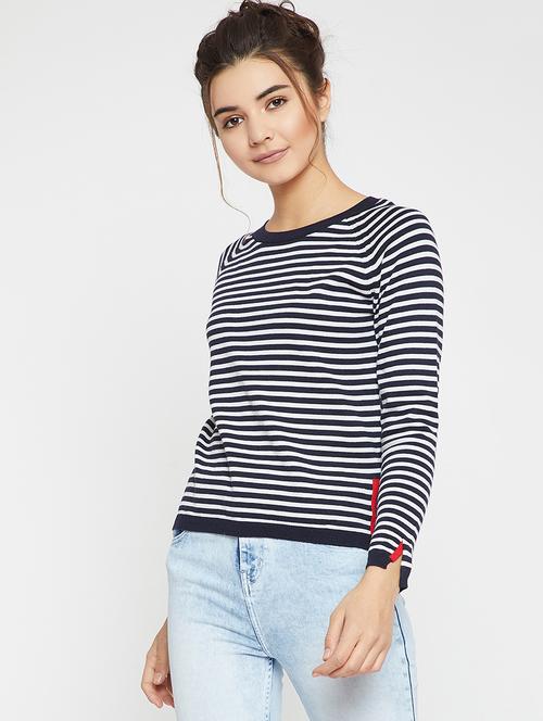 Navy striped knitted pullover - 15814972 - Standard Image - 1