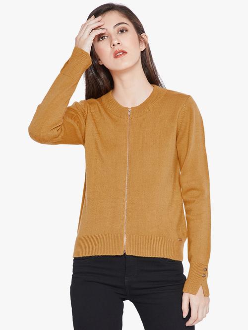 Mustard zip up ribbed pullover - 15814980 - Standard Image - 1