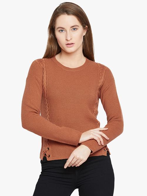 Cable knit eyelet lace up pullover - 15815007 - Standard Image - 1