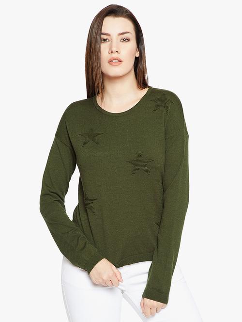 Olive embroidered star pullover - 15815018 - Standard Image - 1