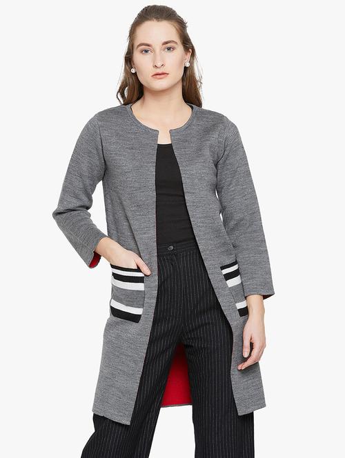 Striped pocket long shrug - 15815025 - Standard Image - 1