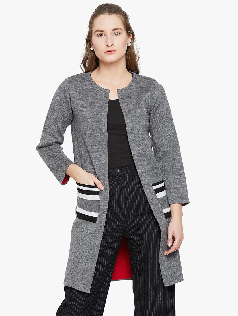 Striped pocket long shrug - 15815025 - Zoom Image - 1
