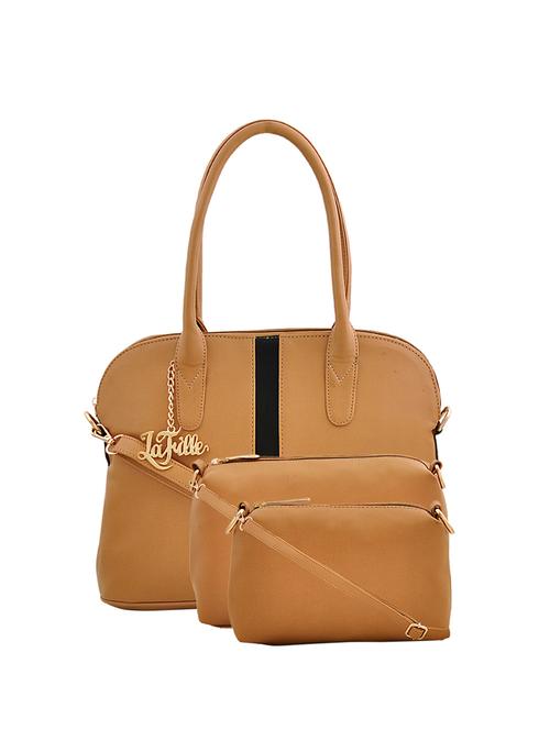 tan leatherette (pu) combo handbag - 15815178 - Standard Image - 1