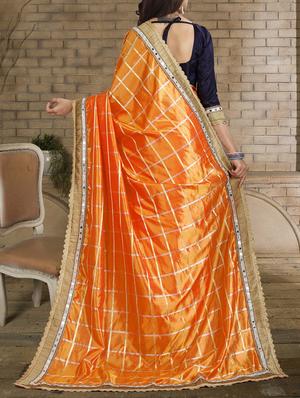 mirror lace border checkered saree with blouse - 15815739 - Standard Image - 2