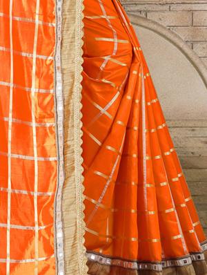 mirror lace border checkered saree with blouse - 15815739 - Standard Image - 5