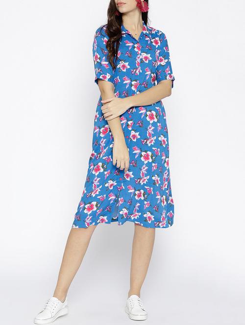 button detail floral a-line dress - 15816260 - Standard Image - 1