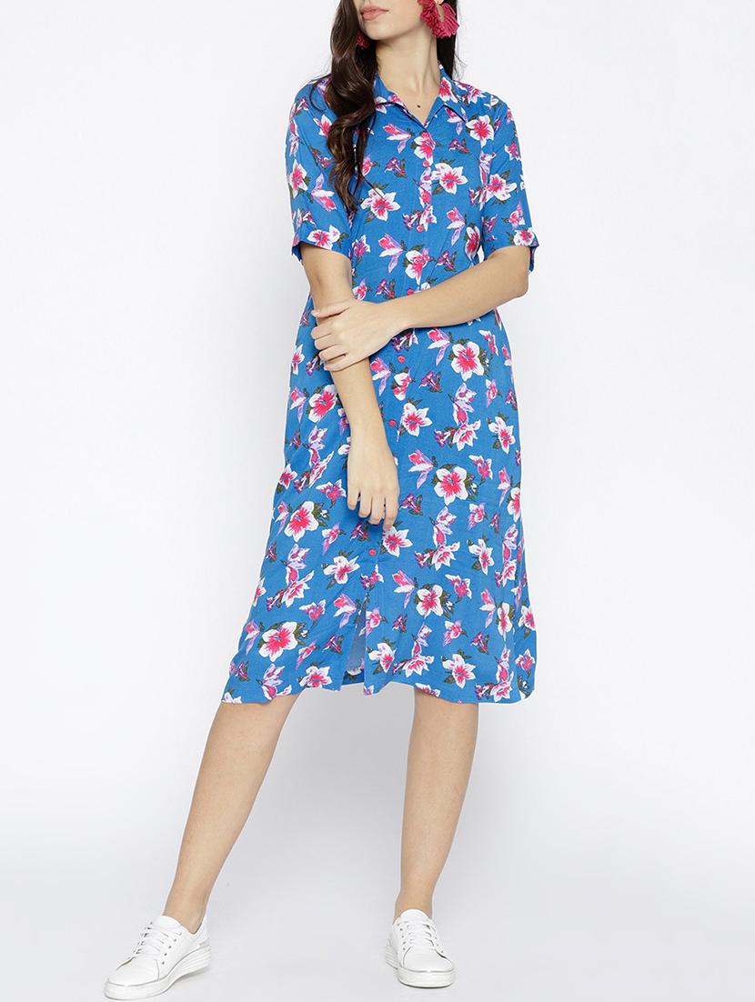 button detail floral a-line dress - 15816260 - Zoom Image - 1