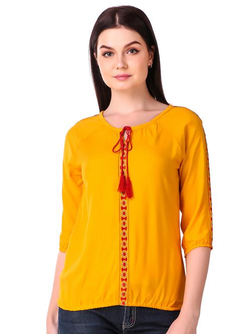 Tassel tie neck embroidered top - 15816376 - Standard Image - 1