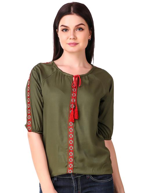 Tassel tie neck embroidered top - 15816380 - Standard Image - 1