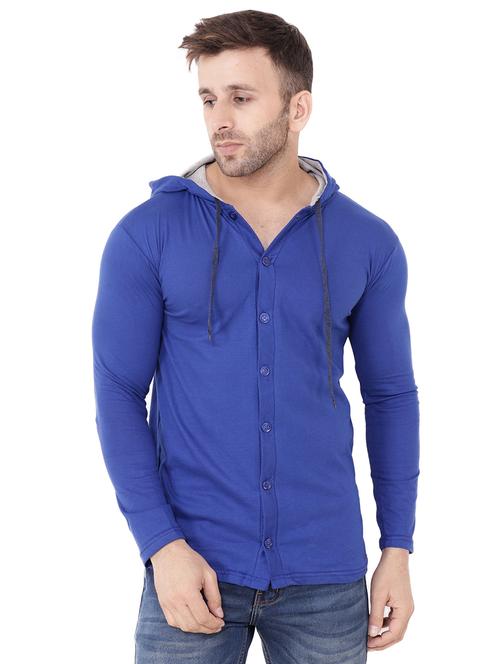 blue hooded button t-shirt - 15816387 - Standard Image - 1