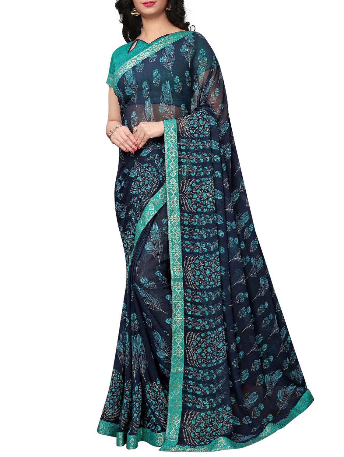 printed cotton silk saree with blouse - 15817082 - Zoom Image - 1
