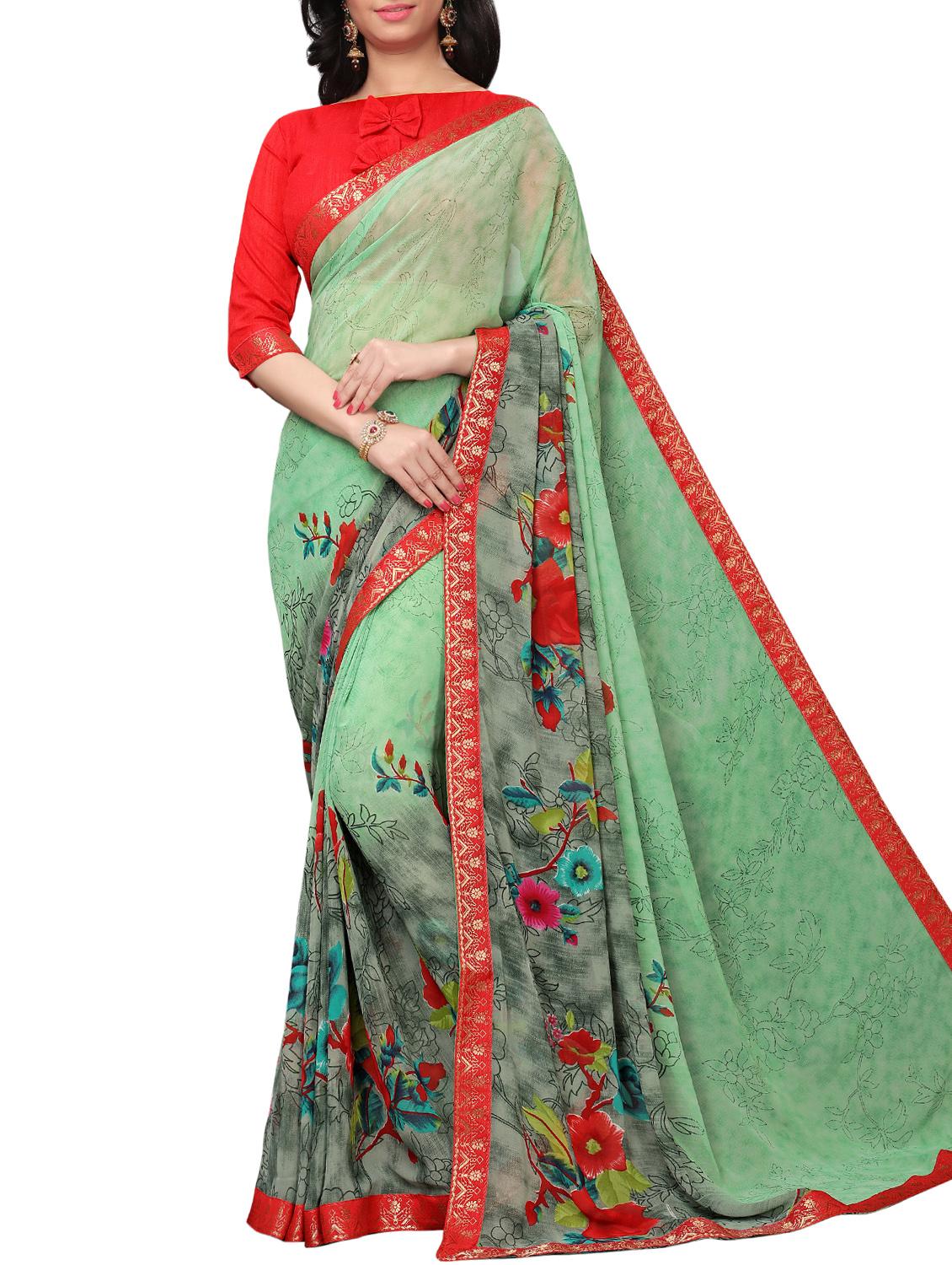 printed cotton silk saree with blouse - 15817085 - Zoom Image - 1