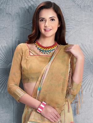 digital abstract printed linen saree with blouse - 15817379 - Standard Image - 2