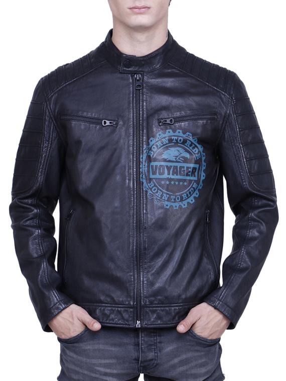 black printed biker jacket - 15817450 - Zoom Image - 1