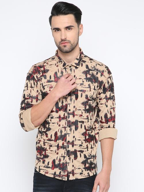 beige printed casual shirt - 15817522 - Standard Image - 1