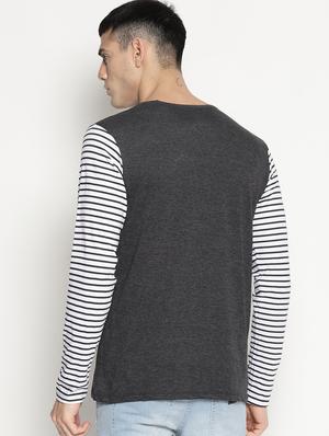 black striped henley neck t-shirt - 15817574 - Standard Image - 3