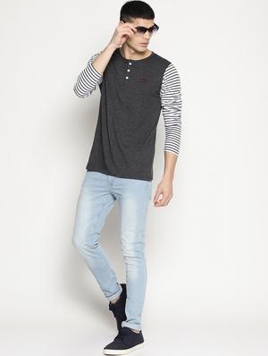 black striped henley neck t-shirt - 15817574 - Standard Image - 4