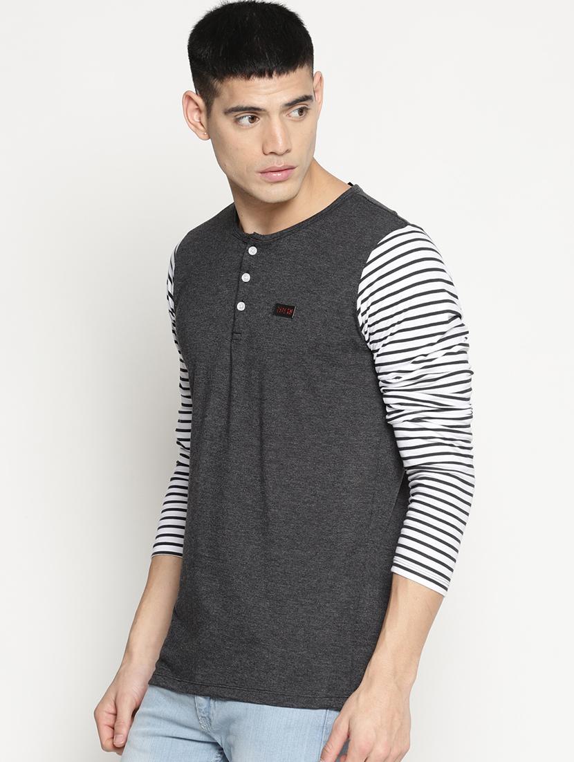 black striped henley neck t-shirt - 15817574 - Zoom Image - 2