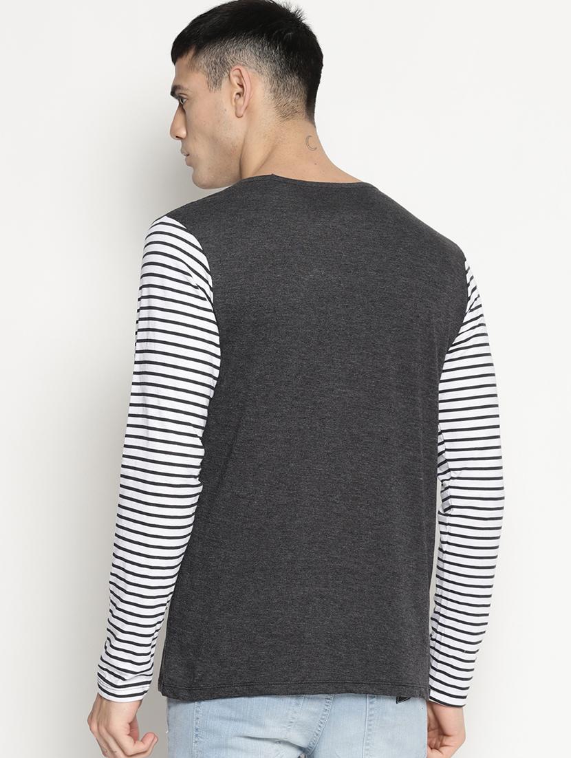 black striped henley neck t-shirt - 15817574 - Zoom Image - 3