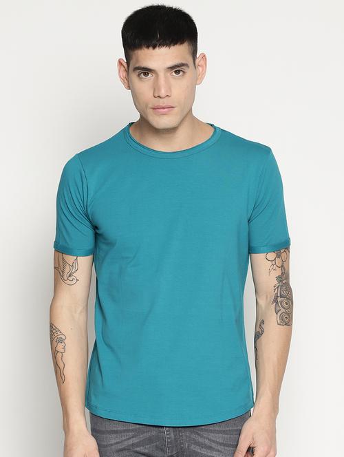solid blue round neck t-shirt - 15817607 - Standard Image - 1