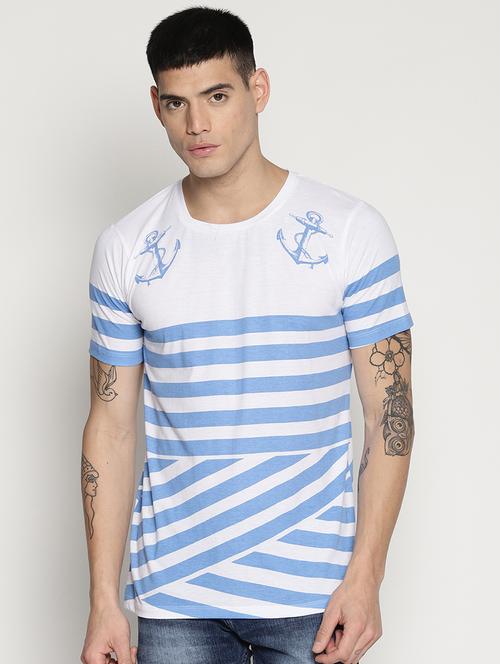 blue striped round neck t-shirt - 15817614 - Standard Image - 1
